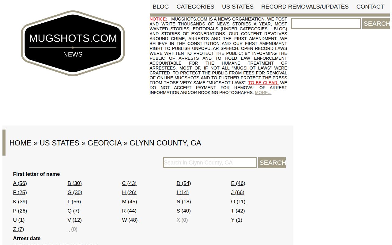 Historical unofficial Mugshots.com Glynn County index