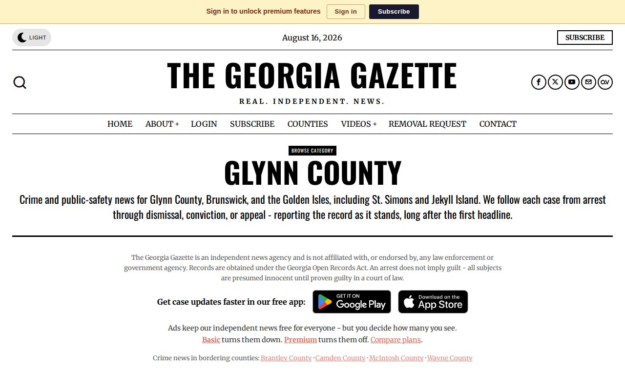 Unofficial Georgia Gazette Glynn County crime news index