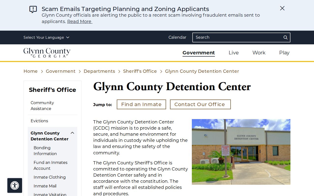 Glynn County Detention Center daily current-custody report landing page