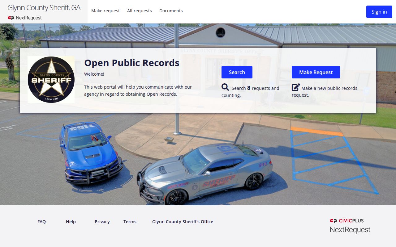 Glynn County Sheriff's Office booking record request portal