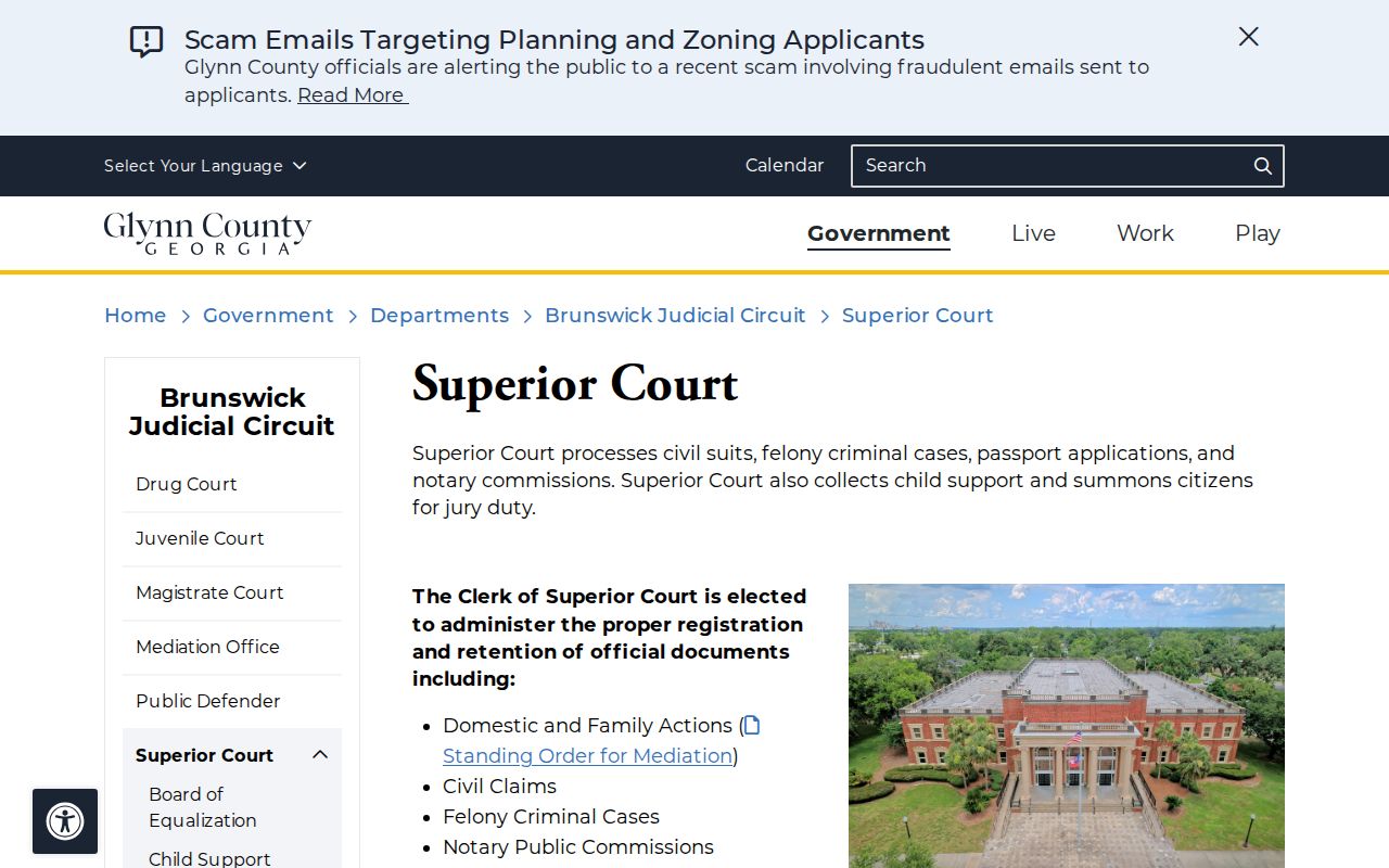 Glynn County Superior Court disposition resource for booking records
